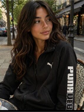 Puma Black Full-Zip Hoodie with Subtle Logo